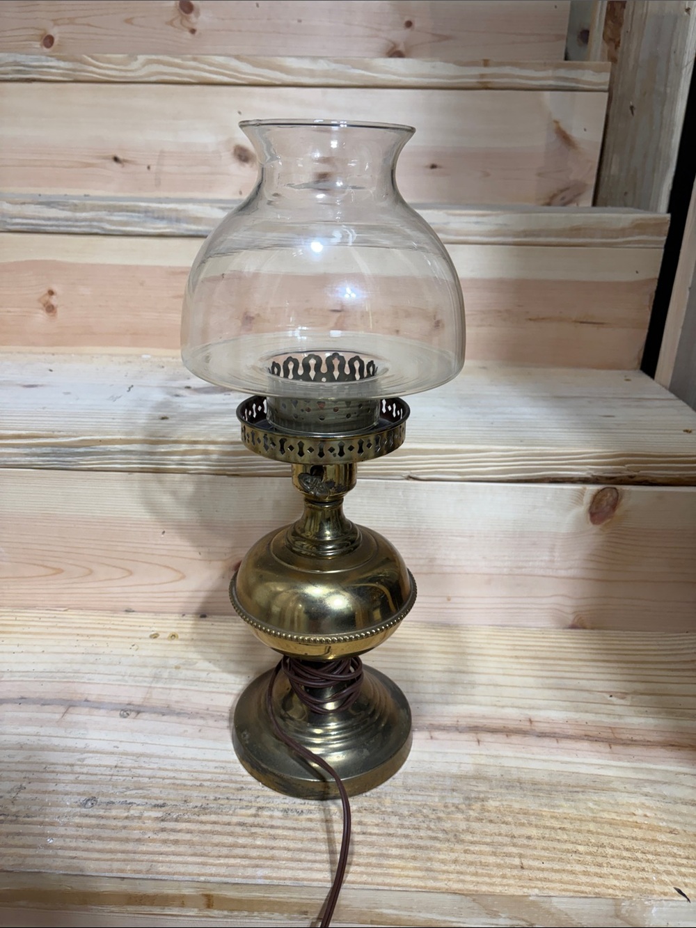 Antique-Style Brass Table Lamp with Clear Glass Shade